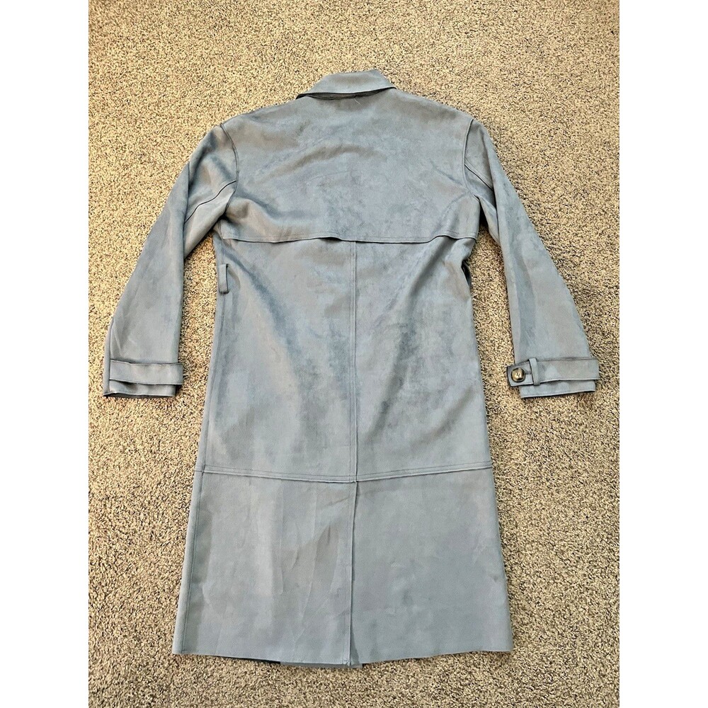 TRUTH BY REPUBLIC BLUE TRENCH COAT LUXURIOUS SOFT ULTRA SUEDE Sz Small - Picture 2 of 10